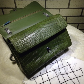 Chanel Classic Crocodile Matte Jumbo 30.5cm Olive Green