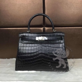 Hermes Kelly Crocodile Matte Porosus 25cm Retourne So Black