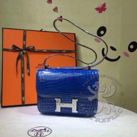 Hermes Constance Crocodile Shiny Niloticus 23cm Blue