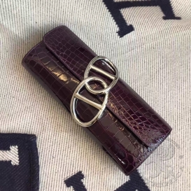 Hermes Egee Clutch 24cm Crocodile Shiny Niloticus Shiny 9G Amethyst