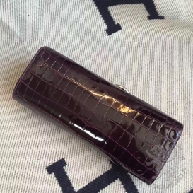 Hermes Egee Clutch 24cm Crocodile Shiny Niloticus Shiny 9G Amethyst