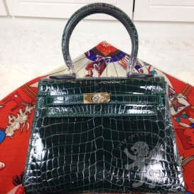Hermes Kelly Crocodile Shiny Niloticus 20cm Green