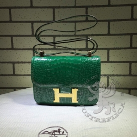 Hermes Constance Crocodile Shiny Alligator 23cm Malachite
