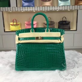 Hermes Birkin Crocodile Shiny Porosus 25cm Vert Emeraude 6Q