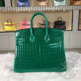 Hermes Birkin Crocodile Shiny Porosus 25cm Vert Emeraude 6Q