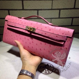 Hermes Kelly Cut Clutch Oostrich Pink