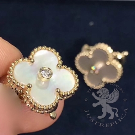 Van Cleef Arpels Earrings Vintage Alhambra MOP Diamond