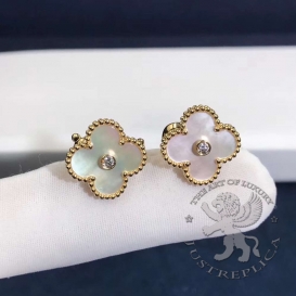 Van Cleef Arpels Earrings Vintage Alhambra MOP Diamond