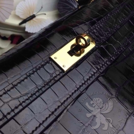 Hermes Kelly Crocodile Shiny Niloticus 28cm Sellier Black