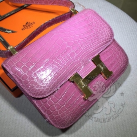 Hermes Constance Crocodile Shiny Niloticus 23cm Pink