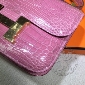 Hermes Constance Crocodile Shiny Niloticus 23cm Pink