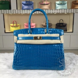 Hermes Birkin Crocodile Shiny Niloticus 35cm Bleu izmir 7W