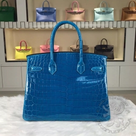 Hermes Birkin Crocodile Shiny Niloticus 35cm Bleu izmir 7W
