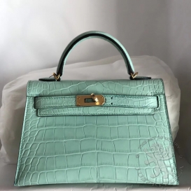 Hermes Kelly New 20cm Crocodile Alligator Matte Aqua