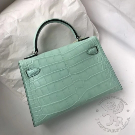 Hermes Kelly New 20cm Crocodile Alligator Matte Aqua