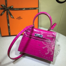 Hermes Kelly Crocodile Shiny Niloticus 20cm Fuchsia