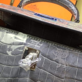 Hermes Kelly Crocodile Shiny Niloticus 20cm Grey