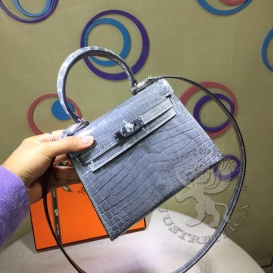 Hermes Kelly Crocodile Shiny Niloticus 20cm Grey