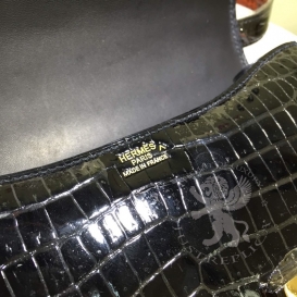 Hermes Constance Crocodile Shiny Porosus 23cm Black