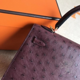 Hermes Kelly Ostrich 25cm Bordeaux 57 FHS