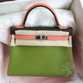 Hermes Kelly Togo 28cm  C66 Anis Green - C6 Olive - L5 Crevette