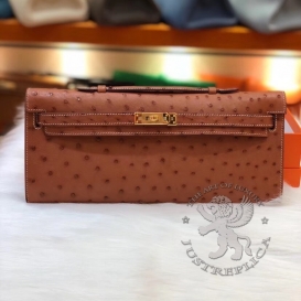 Hermes Kelly Cut Clutch Oostrich Gold