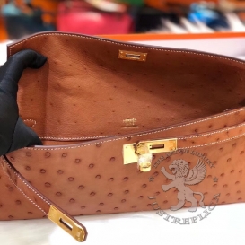 Hermes Kelly Cut Clutch Oostrich Gold