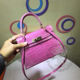 Hermes Kelly Crocodile Shiny Niloticus 20cm Pink