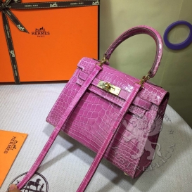 Hermes Kelly Crocodile Shiny Niloticus 20cm Pink