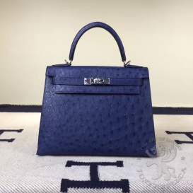 Hermes Kelly Ostrich 28cm Bleu Abysse 7K FHS