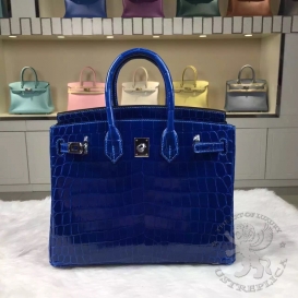 Hermes Birkin Crocodile Shiny Niloticus 25cm Bleu Electrique