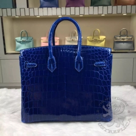 Hermes Birkin Crocodile Shiny Niloticus 25cm Bleu Electrique