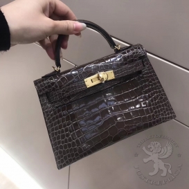 Hermes Kelly New 20cm Crocodile Alligator Shiny Ebene 46