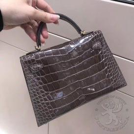 Hermes Kelly New 20cm Crocodile Alligator Shiny Ebene 46