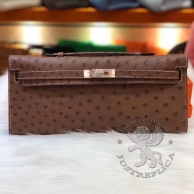 Hermes Kelly Cut Clutch Oostrich Brown