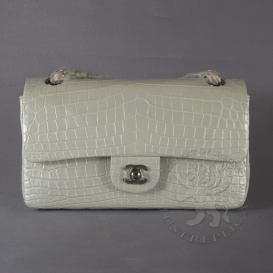 Chanel Classic Crocodile Medium 25.5cm Pearl White