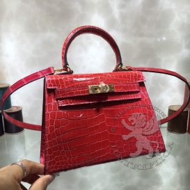 Hermes Kelly Crocodile Shiny Niloticus 20cm Red