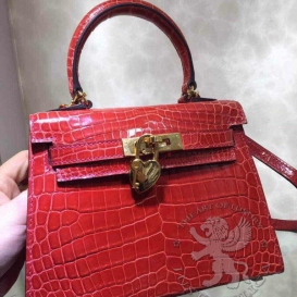 Hermes Kelly Crocodile Shiny Niloticus 20cm Red