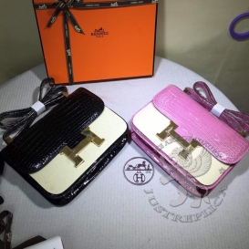 Hermes Constance Crocodile Shiny Porosus Black 23cm