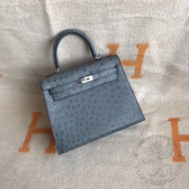 Hermes Kelly Ostrich 25cm Etain 8F FHS