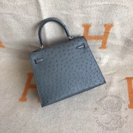 Hermes Kelly Ostrich 25cm Etain 8F FHS