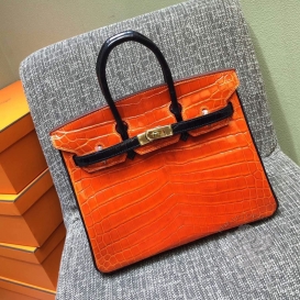 Hermes Birkin Crocodile Shiny Niloticus 25cm Bi-color Black-Orange