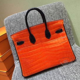 Hermes Birkin Crocodile Shiny Niloticus 25cm Bi-color Black-Orange