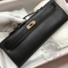 Hermes Kelly Cut Clutch Swift Black