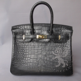 Hermes Birkin Crocodile Matte Niloticus 25 cm Black