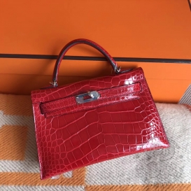 Hermes Kelly New 20cm Crocodile Alligator Shiny Braise 95