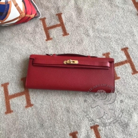 Hermes Kelly Cut Clutch Epsom Red