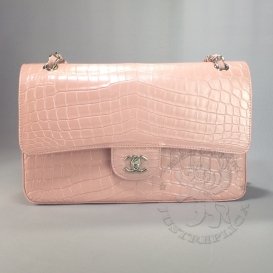 Chanel Classic Crocodile Jumbo 30.5cm Pearl Baby Pink