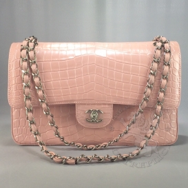 Chanel Classic Crocodile Jumbo 30.5cm Pearl Baby Pink