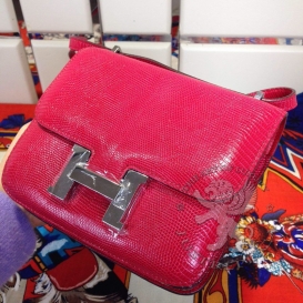 Hermes Constance Lizard 18cm Double Gusset Red